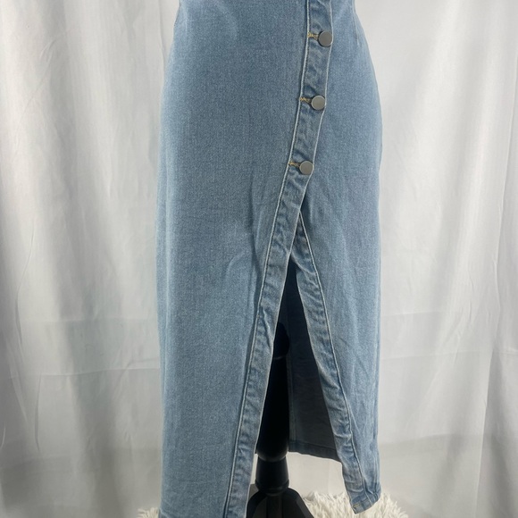 Edit by nine button down denim midi skirt high slit, medium, stretch denim,NWT - Picture 5 of 10